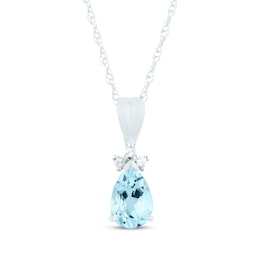 Pear-Shaped Aquamarine & Diamond Accent Necklace 10K White Gold 18&quot;