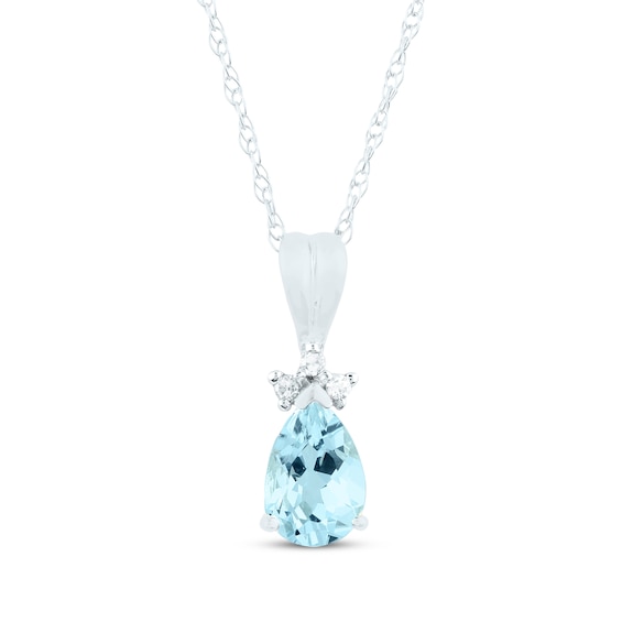Pear-Shaped Aquamarine & Diamond Accent Necklace 10K White Gold 18"