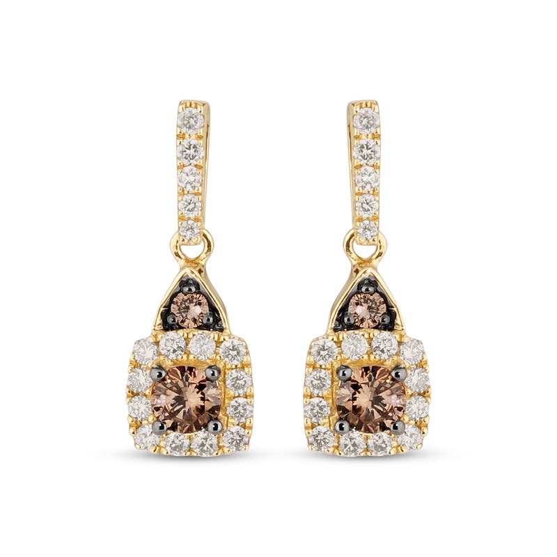 Le Vian Diamond Cushion Halo Dangle Earrings 1/2 ct tw 14K Honey Gold