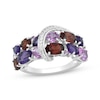 Thumbnail Image 0 of Multi-Shape Garnet, Amethyst, Pink & White Lab-Created Sapphire Loop Ring Sterling Silver
