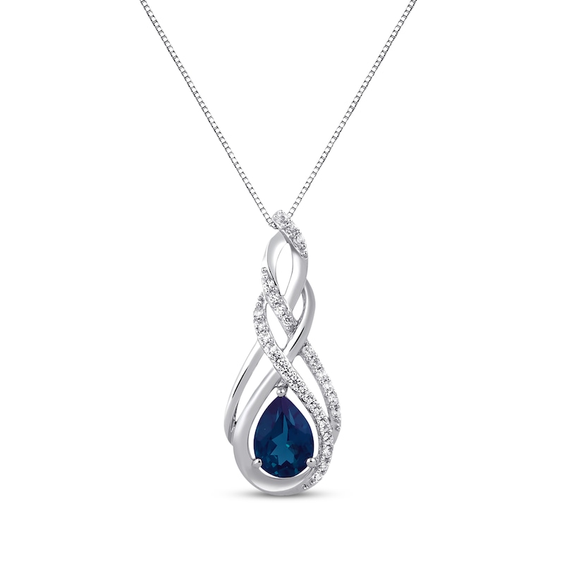 Pear-Shaped Blue Lab-Created Sapphire & White Lab-Created Sapphire ...