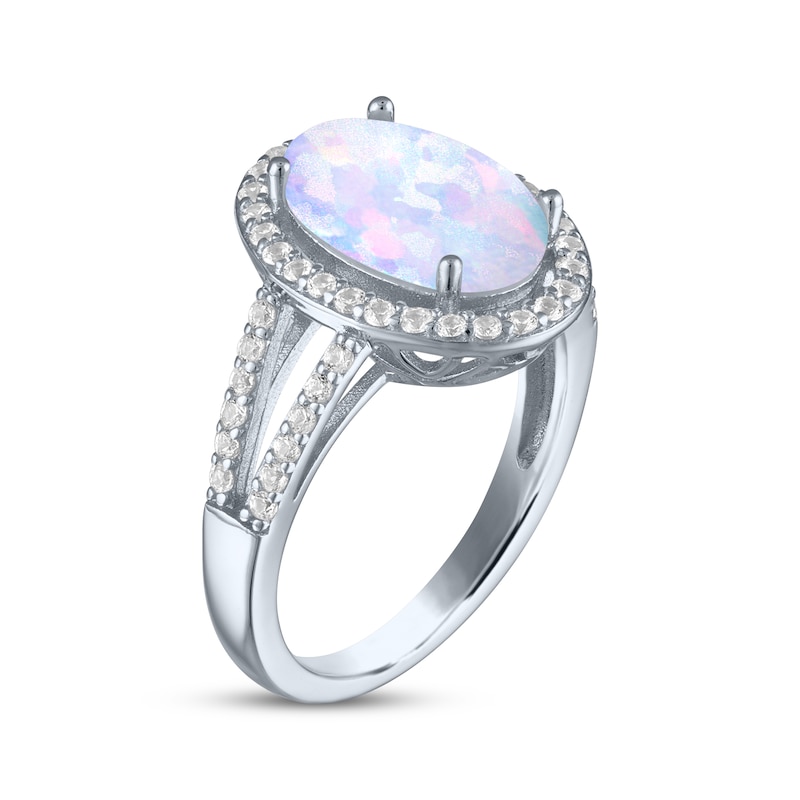 Main Image 2 of Oval-Cut Lab-Created Opal & White Lab-Created Sapphire Ring Sterling Silver