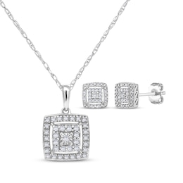Diamond Earrings & Necklace Gift Set 3/8 ct tw Sterling Silver