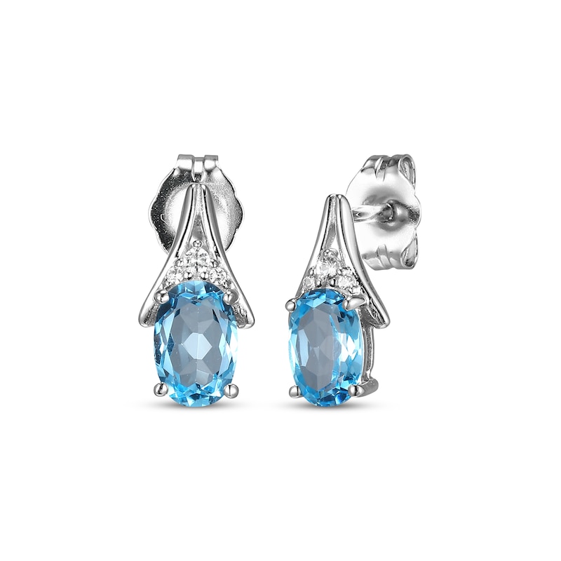 Main Image 1 of Oval-Cut Swiss Blue Topaz & White Lab-Created Sapphire Earrings Sterling Silver