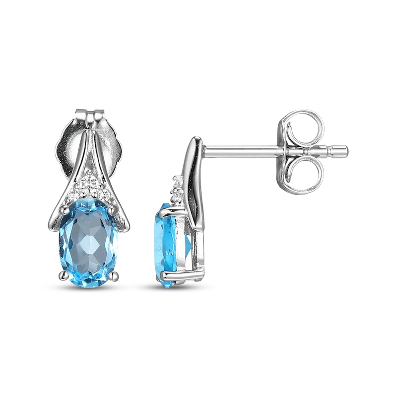 Main Image 3 of Oval-Cut Swiss Blue Topaz & White Lab-Created Sapphire Earrings Sterling Silver