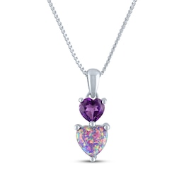 Heart-Shaped Lavender Lab-Created Opal & Amethyst Necklace Sterling Silver