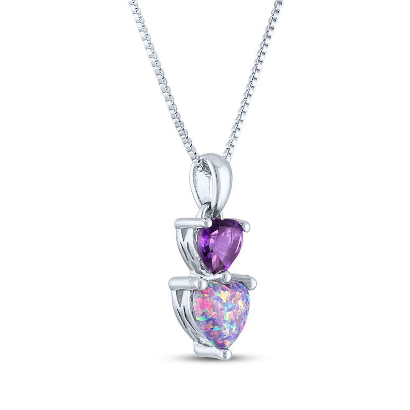 Heart-Shaped Lavender Lab-Created Opal & Amethyst Necklace Sterling Silver