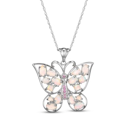 Multi-Shape Lab-Created Opal & Pink Lab-Created Sapphire Butterfly Necklace Sterling Silver 18&quot;