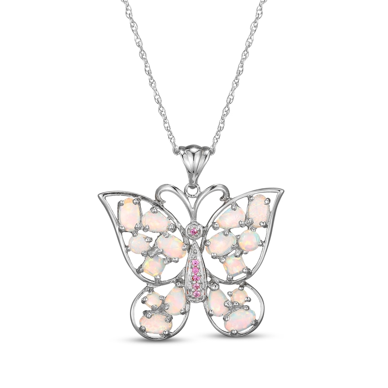 Main Image 1 of Multi-Shape Lab-Created Opal & Pink Lab-Created Sapphire Butterfly Necklace Sterling Silver 18&quot;