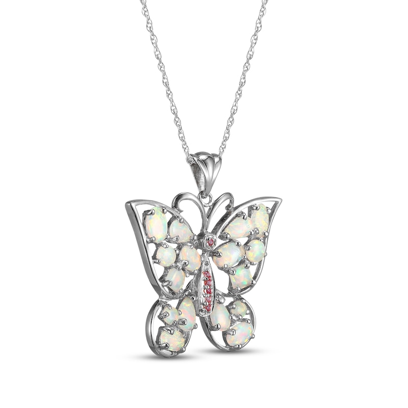 Main Image 2 of Multi-Shape Lab-Created Opal & Pink Lab-Created Sapphire Butterfly Necklace Sterling Silver 18&quot;