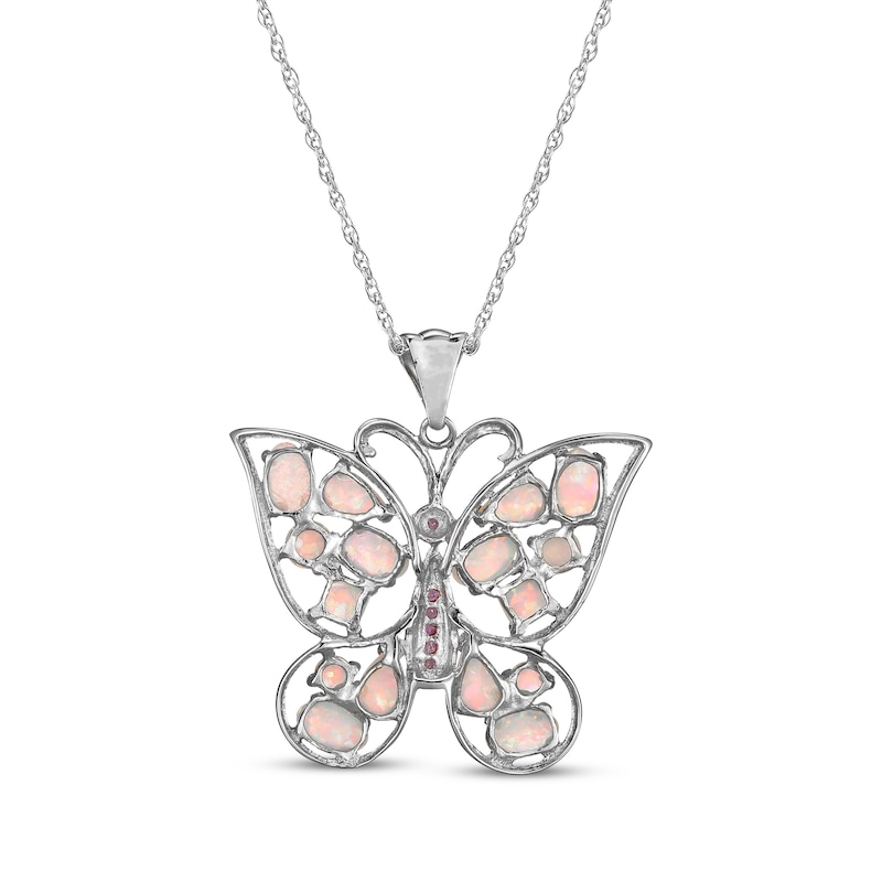 Main Image 3 of Multi-Shape Lab-Created Opal & Pink Lab-Created Sapphire Butterfly Necklace Sterling Silver 18&quot;