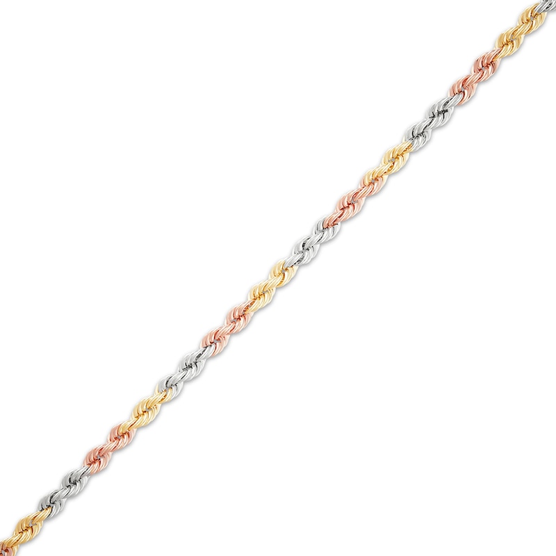 Solid Rope Chain Necklace 3mm 14K Tri-Tone Gold 22"