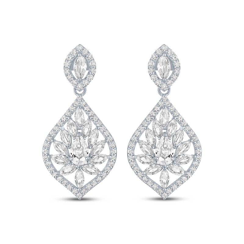 Pear & Marquise-Cut White Lab-Created Sapphire Marquise Frame Dangle Earrings Sterling Silver