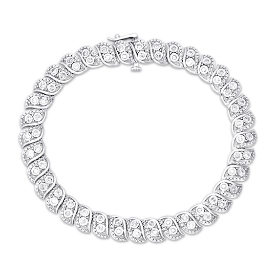 Diamond Swirl Link Bracelet 1 ct tw Sterling Silver 7.25"