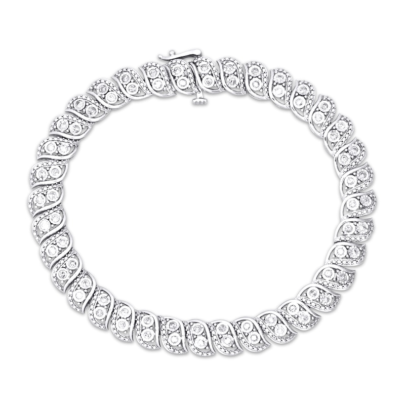 Main Image 1 of Diamond Swirl Link Bracelet 1 ct tw Sterling Silver 7.25&quot;