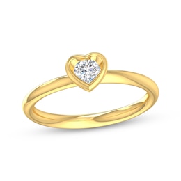 Round-Cut Diamond Solitaire Heart-Shaped Frame Engagement Ring 1/5 ct tw 14K Yellow Gold (I/I2)