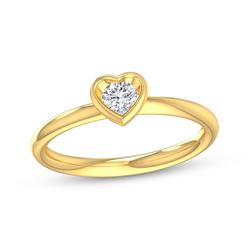 Main Image 1 of Round-Cut Diamond Solitaire Heart-Shaped Frame Engagement Ring 1/5 ct tw 14K Yellow Gold (I/I2)