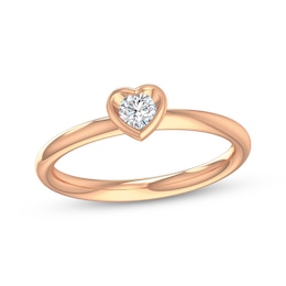 Round-Cut Diamond Solitaire Heart-Shaped Frame Engagement Ring 1/5 ct tw 14K Rose Gold (I/I2)