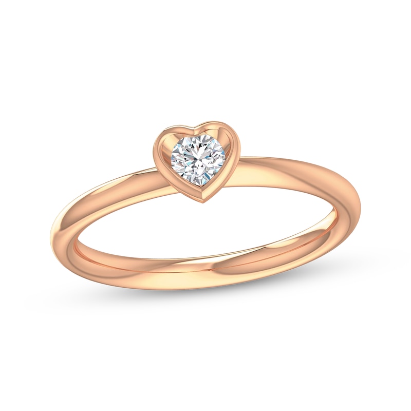 Main Image 1 of Round-Cut Diamond Solitaire Heart-Shaped Frame Engagement Ring 1/5 ct tw 14K Rose Gold (I/I2)