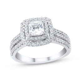 Cushion-Cut Diamond Double Halo Engagement Ring 1-1/4 ct tw 14K White Gold