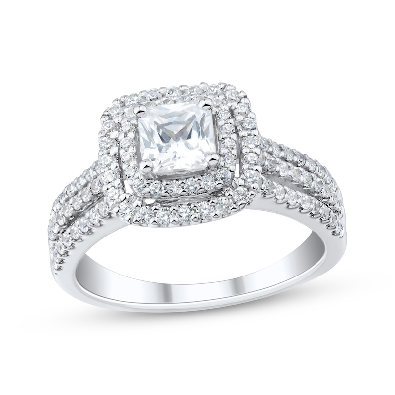 Main Image 1 of Cushion-Cut Diamond Double Halo Engagement Ring 1-1/4 ct tw 14K White Gold