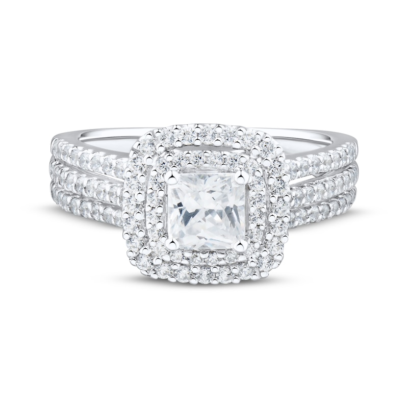 Main Image 3 of Cushion-Cut Diamond Double Halo Engagement Ring 1-1/4 ct tw 14K White Gold