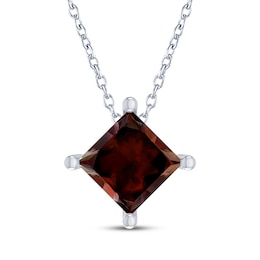 Square-Cut Garnet Solitaire Necklace Sterling Silver 18&quot;