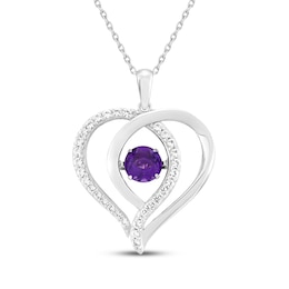 Amethyst & White Lab-Created Sapphire Overlapping Heart Necklace Sterling Silver 18&quot;