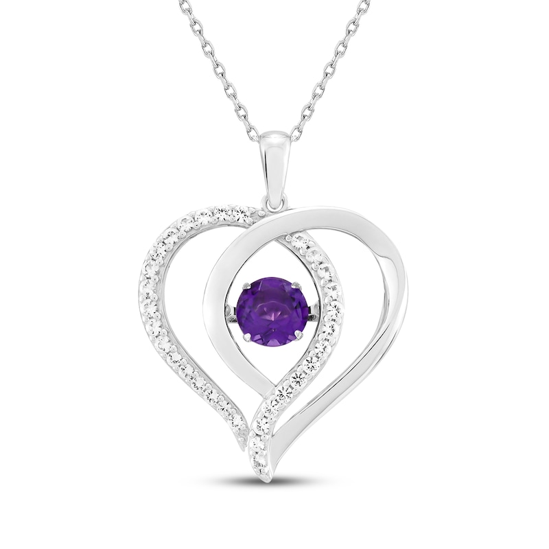 Amethyst & White Lab-Created Sapphire Overlapping Heart Necklace Sterling Silver 18"