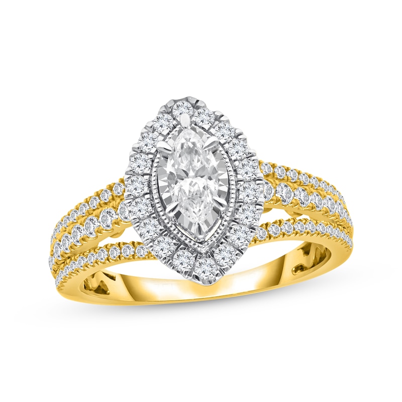 Main Image 1 of Marquise-Cut Diamond Halo Engagement Ring 1 ct tw 14K Yellow Gold