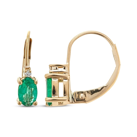 Oval-Cut Emerald & Diamond Accent Drop Earrings 10K Yellow Gold