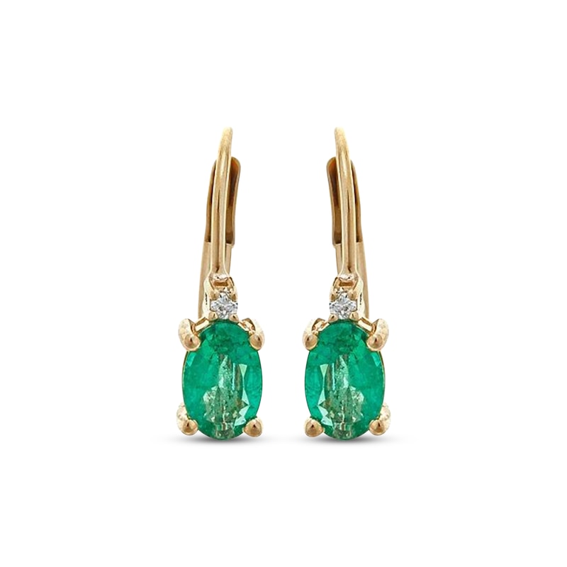 Main Image 2 of Oval-Cut Emerald & Diamond Accent Drop Earrings 10K Yellow Gold