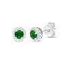 Thumbnail Image 1 of Lab-Created Emerald & White Lab-Created Sapphire Halo Stud Earrings Sterling Silver