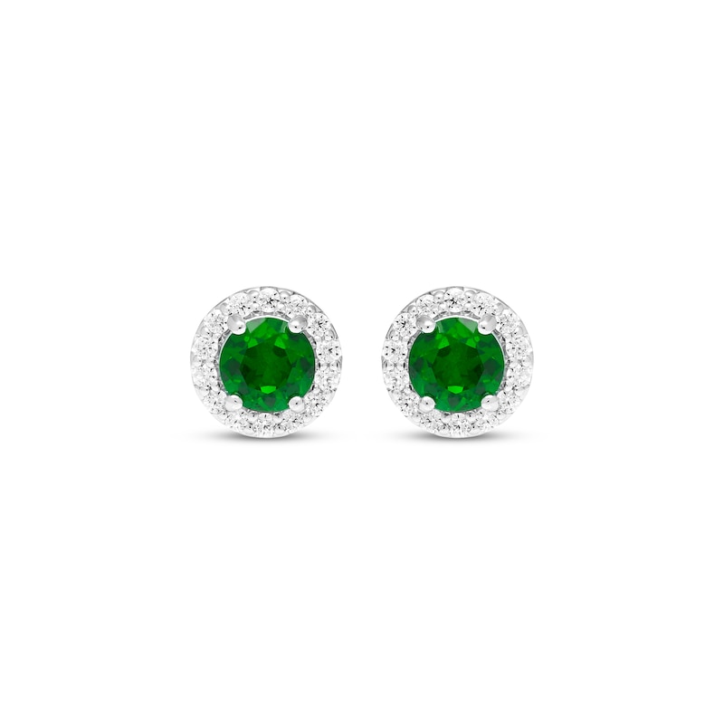 Main Image 2 of Lab-Created Emerald & White Lab-Created Sapphire Halo Stud Earrings Sterling Silver