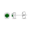 Thumbnail Image 3 of Lab-Created Emerald & White Lab-Created Sapphire Halo Stud Earrings Sterling Silver