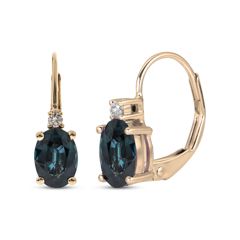 Main Image 1 of Oval-Cut Natural Blue Sapphire & Diamond Earrings 1/20 ct tw 10K Yellow Gold