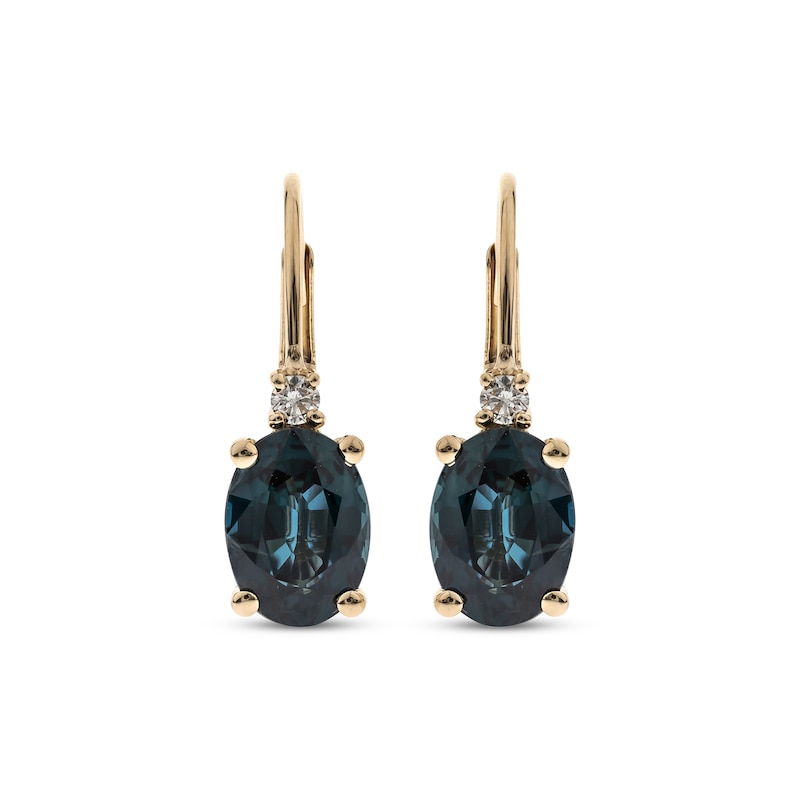 Main Image 2 of Oval-Cut Natural Blue Sapphire & Diamond Earrings 1/20 ct tw 10K Yellow Gold