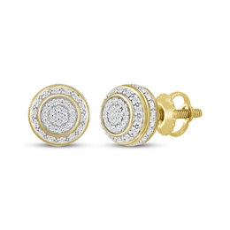 Men's Multi-Diamond Circle Halo Stud Earrings 1/6 ct tw 10K Yellow Gold