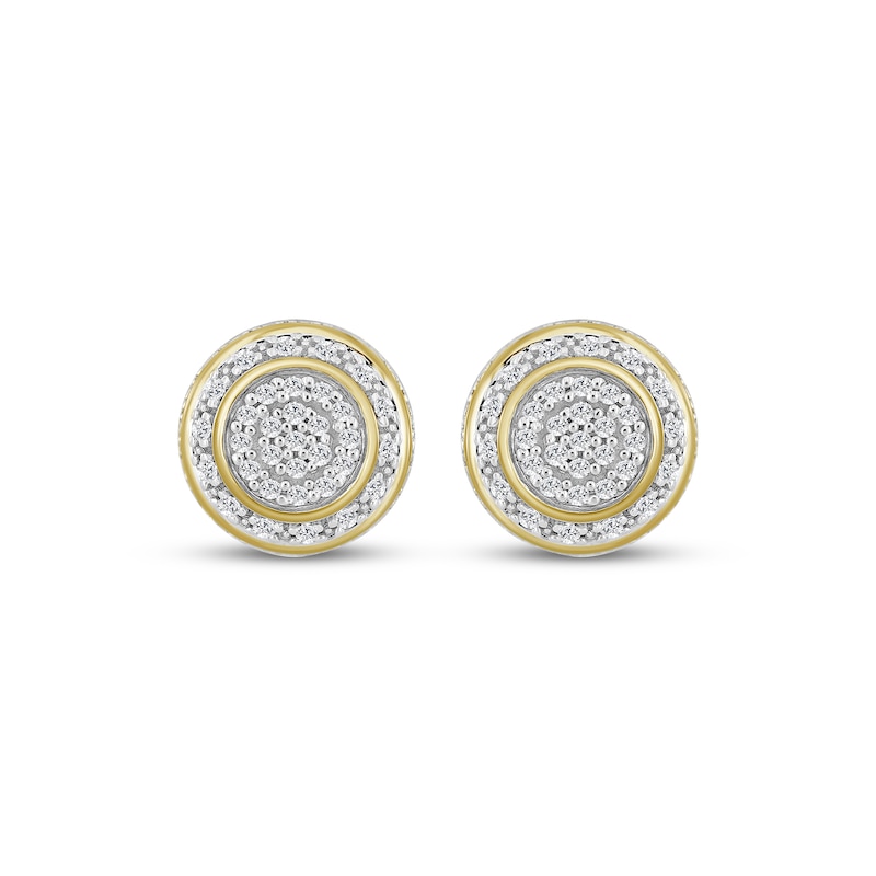 Main Image 2 of Men's Multi-Diamond Circle Halo Stud Earrings 1/6 ct tw 10K Yellow Gold