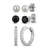 Thumbnail Image 1 of Cultured Pearl, Onyx & White Lab-Created Sapphire Three Pair Earrings Set Sterling Silver