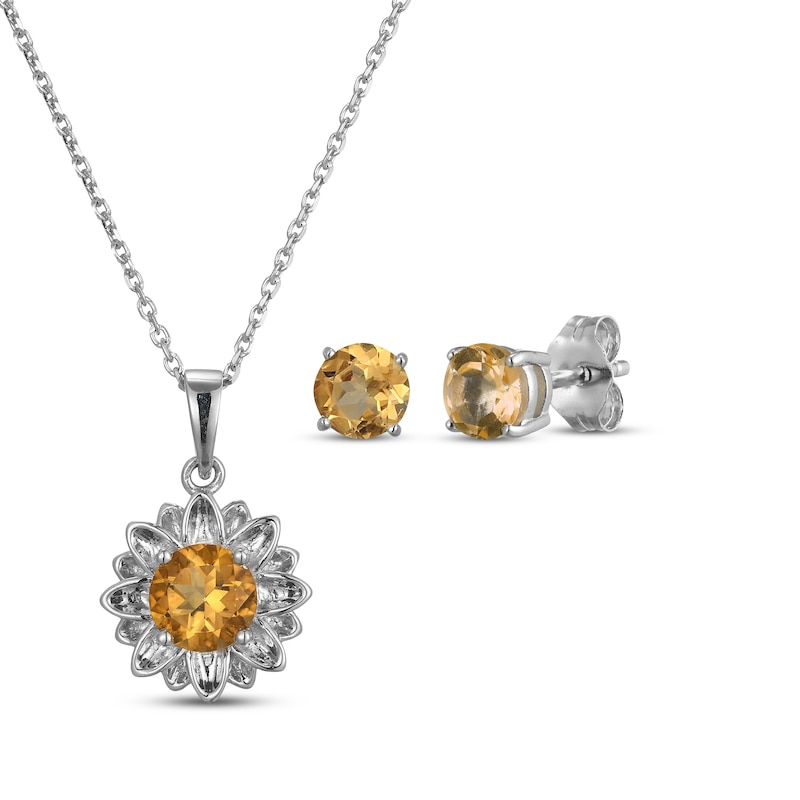 Citrine Flower Gift Set Sterling Silver