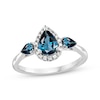 Thumbnail Image 1 of Memories Moments Magic Pear-Shaped London Blue Topaz & Diamond Three-Stone Ring 1/10 ct tw Sterling Silver