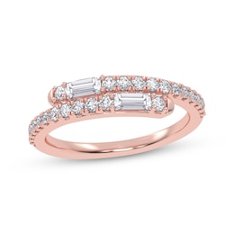 Baguette & Round-Cut Diamond Wrap Ring 1/3 ct tw 14K Rose Gold