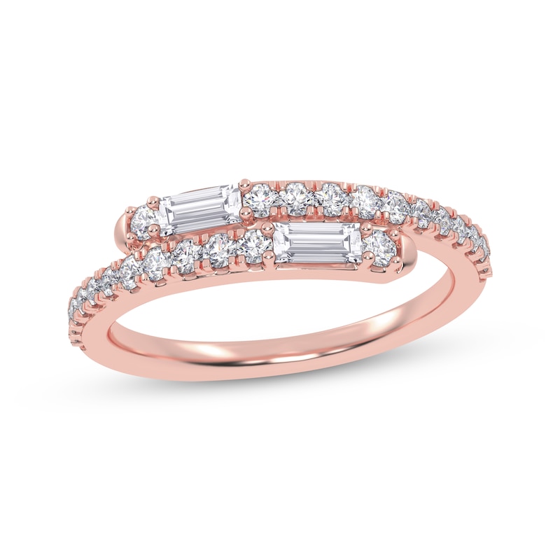 Main Image 1 of Baguette & Round-Cut Diamond Wrap Ring 1/3 ct tw 14K Rose Gold