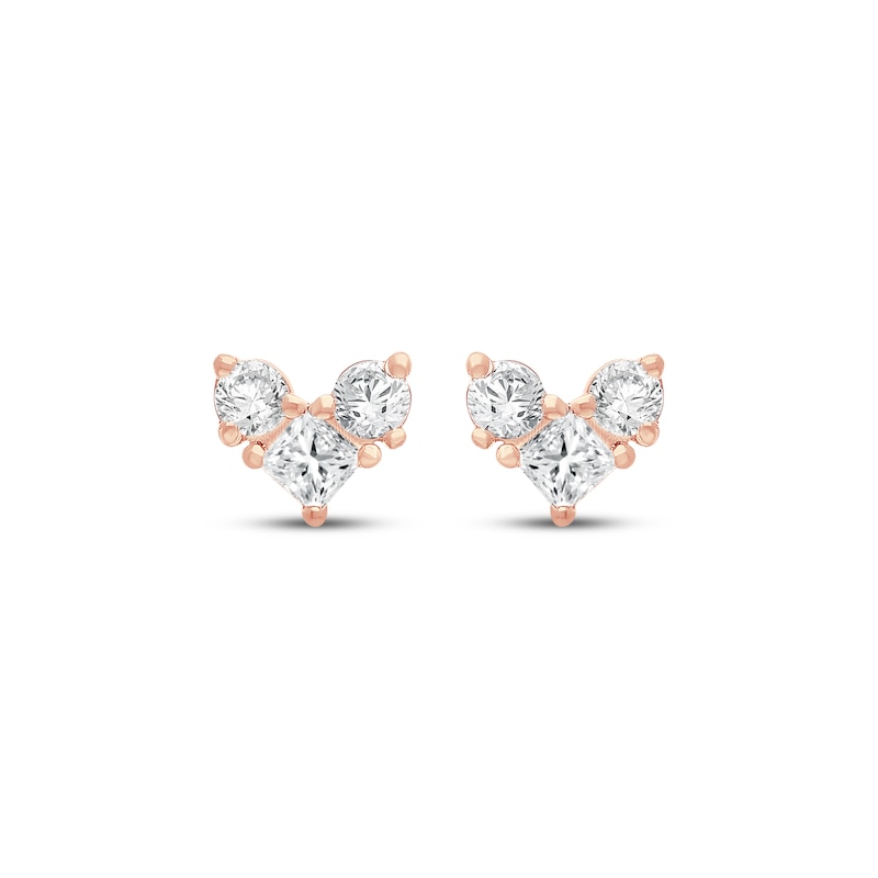 Main Image 2 of Lab-Grown Diamonds by KAY Princess & Round-Cut Three-Stone Stud Earrings 1/4 ct tw 14K Rose Gold