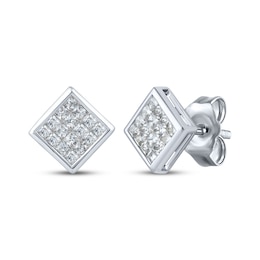 Men's Square-Cut Multi-Diamond Stud Earrings 1-1/4 ct tw Sterling Silver