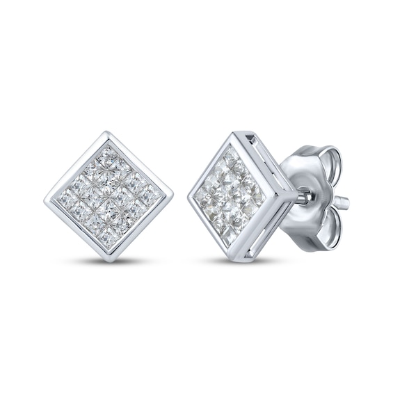 Men's Square-Cut Multi-Diamond Stud Earrings 1-1/4 ct tw Sterling Silver