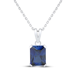 Emerald-Cut Blue Lab-Created Sapphire Solitaire Necklace Sterling Silver 18&quot;