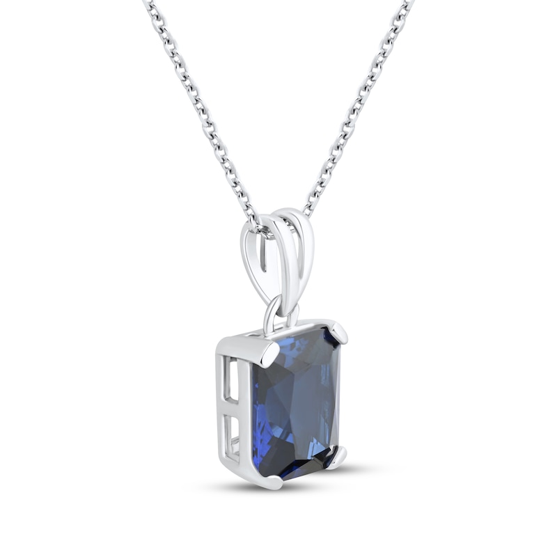 Main Image 2 of Emerald-Cut Blue Lab-Created Sapphire Solitaire Necklace Sterling Silver 18&quot;