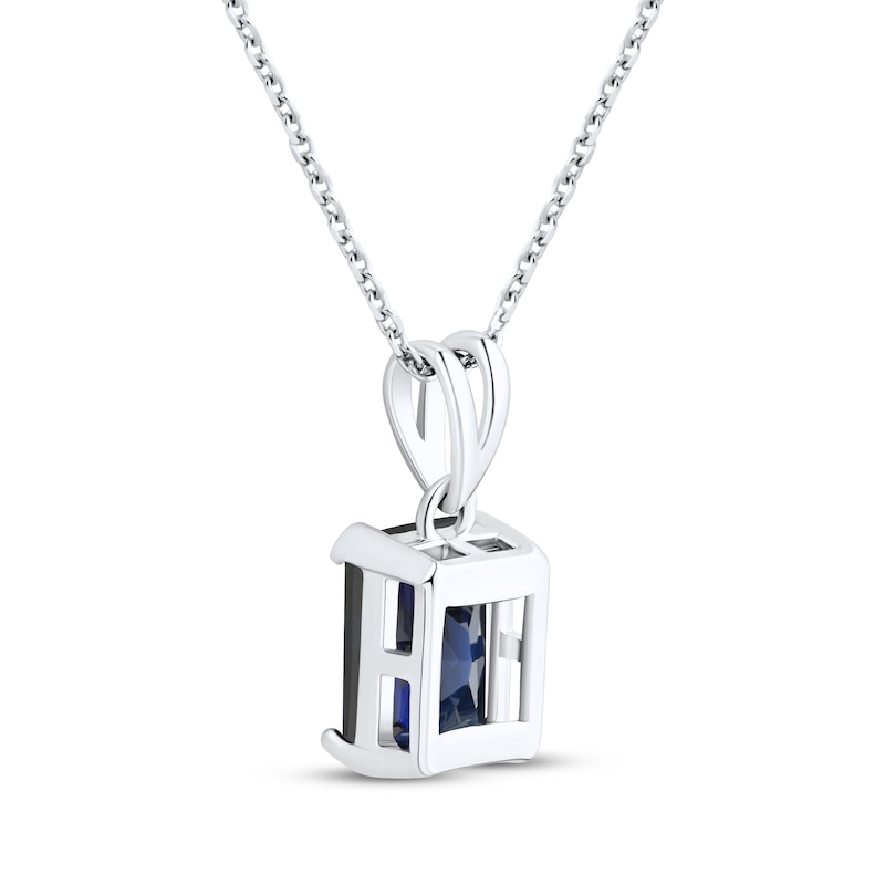 Main Image 3 of Emerald-Cut Blue Lab-Created Sapphire Solitaire Necklace Sterling Silver 18&quot;